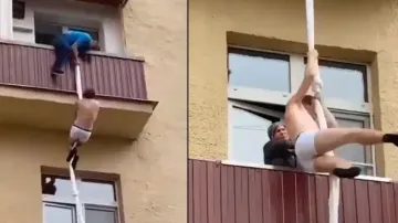 Youth 'caught by girlfriend’s parents' while descending from room through balcony; watch