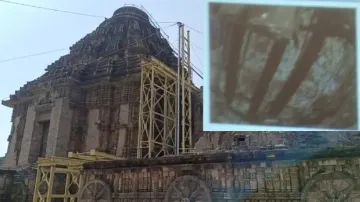 Interior views of Konark Sun temple surface as sand removal process begins 