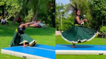 Woman performs somersault wearing skirt, internet stunned