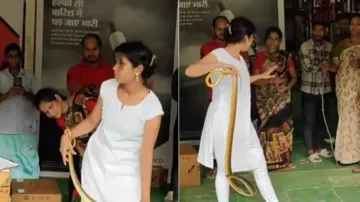 Daring woman rescues huge snake with bare hands – Watch bone-chilling video