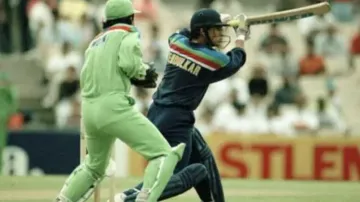 Sachin Tendulkar playing a shot during match against Pakistan