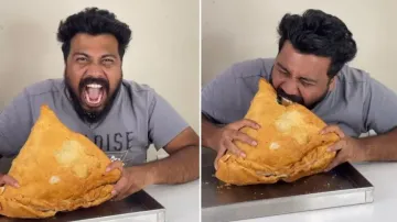 Video of man eating gigantic samosa leaves internet in splits; watch