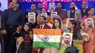 Bride, groom celebrate India's win over South Africa on wedding stage
