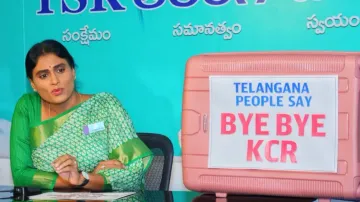 YSRTP leader Sharmila gifts suitcase to KCR to pack his bags