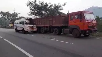 Mini Bus Rear-Ends Truck Parked On NH