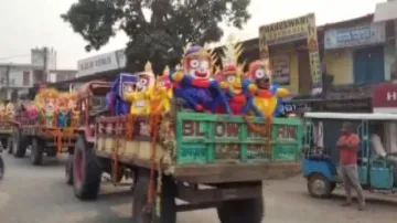 Lord Jagannath Idols Carried On Tractors For Immersion