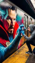 AI Envisions Doctor Strange, Hulk, Deadpool, Iron Man Creating Art In Train Coach Scenes