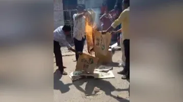 BJP members Burn Navin Odisha Bags In Phulbani
