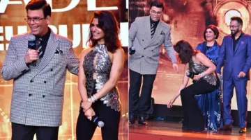 Samantha touches Karan Johar's feet