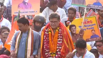 BJP VP and Kendrapara candidate Baijayant Panda holds road show