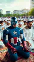 AI-Envisions Batman, Iron Man, Captain America, Wonder Woman Celebrating Eid Al-Fitr