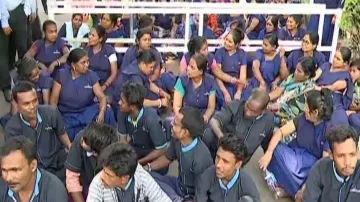 Sanitary workers and security personnel of Capital Hospital  stage protests