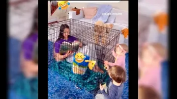 Mom locks herself inside a cage for being in solitude and away from kids; watch