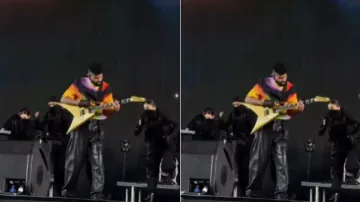AP Dhillon breaks his guitar during live performance at Coachella