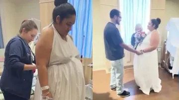 Woman marries in hospital hours before giving birth amid health scare