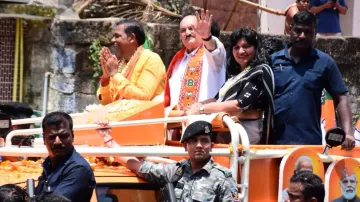 BJP National President JP Nadda during roadshow in Bhubaneswar