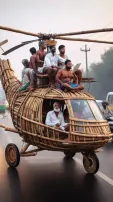 AI-Envisions Stunning Bamboo Helicopter Images In Indian Road Settings