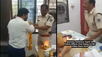 Woman performs aarti, garlands police officer for not doing his duty properly