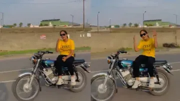 Woman performs daring hands-free bike stunt to 'Aankhon Mein Base Ho Tum' – Watch