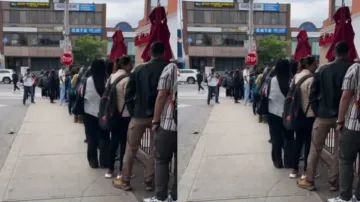 Viral video captures hundreds of Indian students queuing for jobs at Tim Hortons in Canada