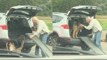Till death do us part! Elderly man helps old-grown dog to hop on vehicle, video melts netizens' hear