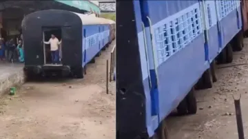 It happens only in India: Train coach runs on the road! Viral video stuns netizens, watch
