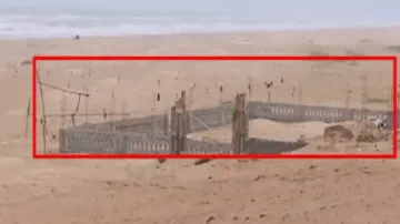 House construction underway at beach in Puri