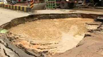 Road caves in after pipeline bursts in Cuttack 