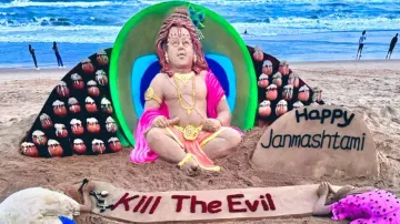 Sand art by Sudarsan Pattnaik on Janmashtami