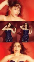 Tamannaah Bhatia Shines In Strapless Navy Blue Gown