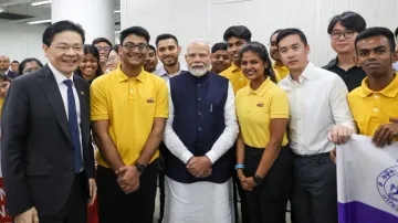 PM Narendra Modi interacts with interns from Odisha’s World Skill Centre in Singapore