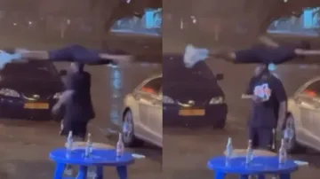 Man balancing friend on head and rotates him like fan blades; video goes viral