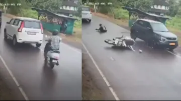 Scooter-borne youth escapes 'certain death' miraculously after collision with car, watch