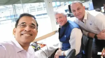 Harsha Bhogle with Alan Wilkins and Michael Slater 