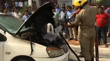 Odisha government car catches fire in Bhubaneswar, close shave for occupants