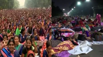 Hundreds of Mission Shakti women spent night on Bhubaneswar street protesting non-payment of salarie