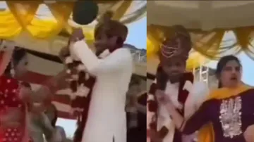 Girl storms into ex-boyfriend's wedding, watch high-voltage drama