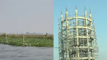 Daya River (L) and incomplete water supply projects in Kanas (R)