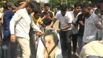 Protesters burn the effigy of Achyuta Samanta