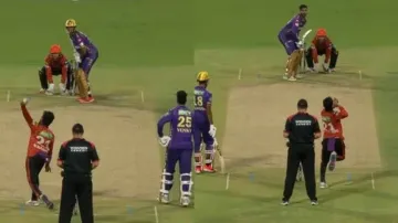 Kamindu Mendis bowling with both arms