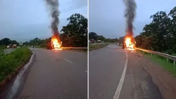 Truck carrying iron ore goes up in flames in Odisha’s Keonjhar