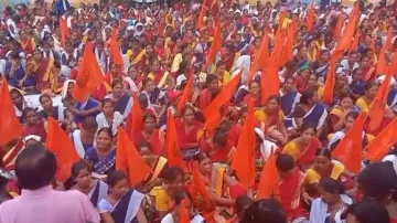Anganwadi workers protest demanding govt employee status