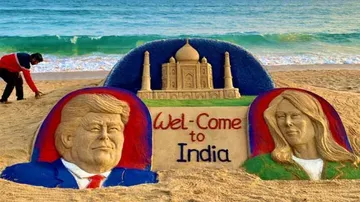 Ahead Of Donald Trump's India Visit, Sudarsan Pattnaik Creates Giant Sand Sculpture