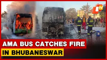 Ama Bus Catches Fire Near Kalinga Studio Square, Passengers Escape Unhurt