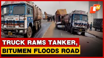 Container Truck Rams Bitumen Tanker At Tamando Chhak In Bhubaneswar, Traffic Disrupted | Odisha