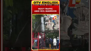 Heavy Traffic At Hyderabad’s Necklace Road During Durga Idol Immersion