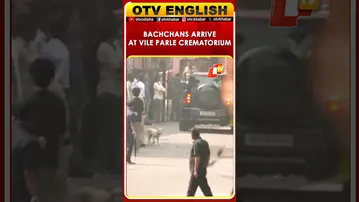 Actors Amitabh Bachchan & Abhishek Bachchan Arrive At Vile Parle Crematorium In Mumbai