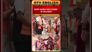 Nitin Nabin Welcomed At BJP HQ In Gandhinagar For Meeting