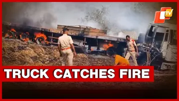 Trailer Truck Skids off Ghat, Catches Fire On NH-26 in Koraput