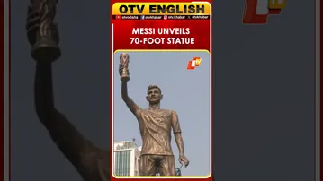 Lionel Messi Virtually Unveils 70-Foot Statue In Kolkata During G.O.A.T. Tour India 2025 | OTV